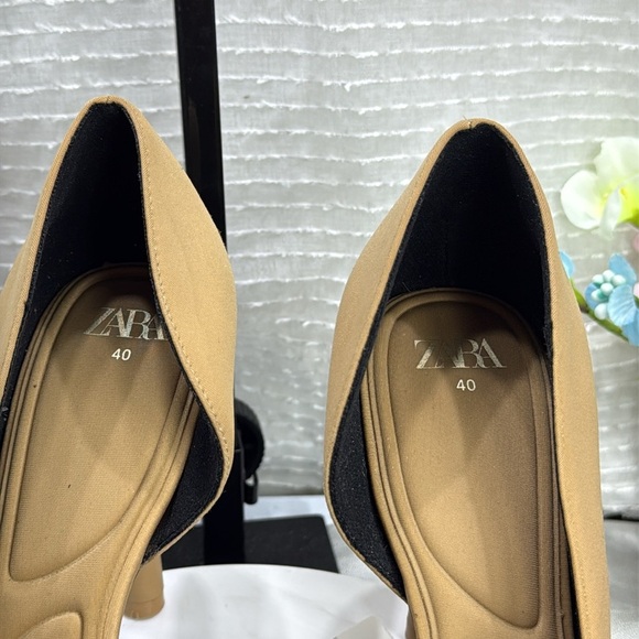 (H3) ZARA Asymmetrical pointed heels in satin nude, size 40/9 USA - Picture 5 of 11